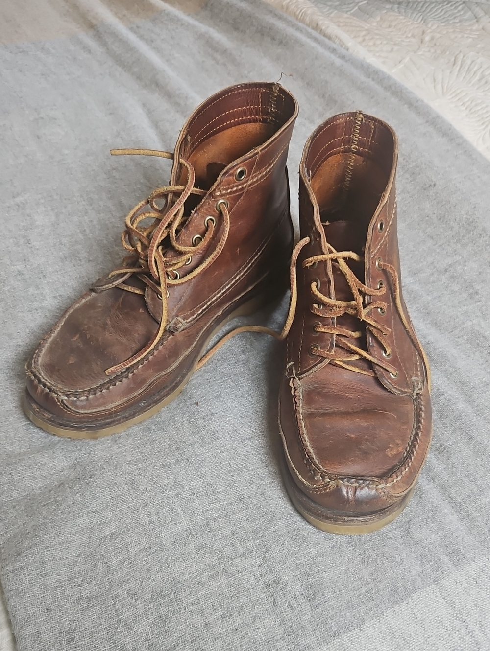 Men's Brown Leather Moc Toe Work Boots
